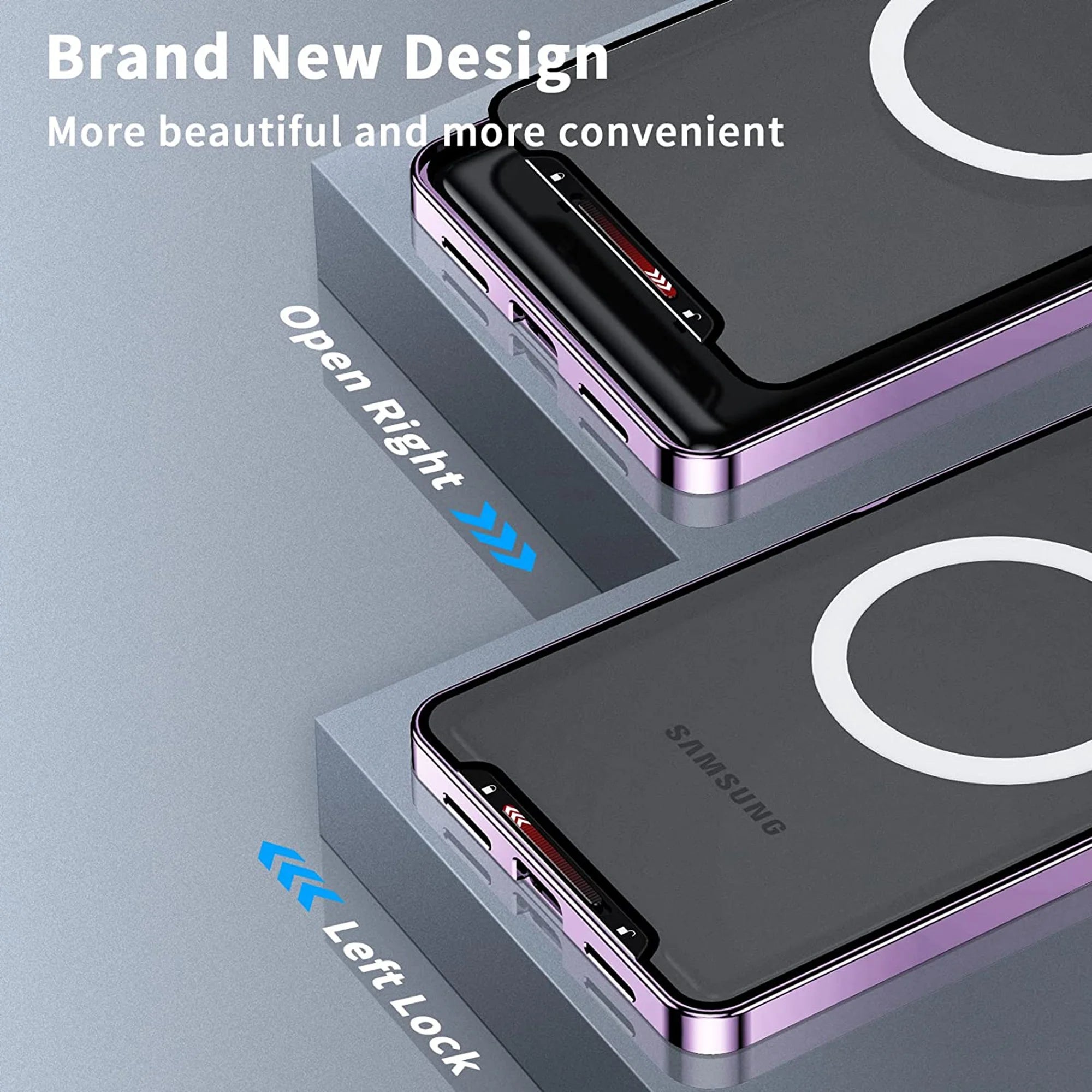 Purple Magnetic Metal Bumper PC Case for Samsung Galaxy S23 Ultra Q142
