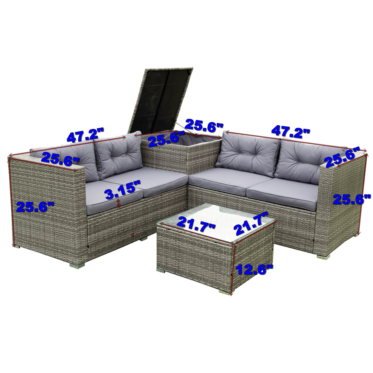 Grey 4 Piece Patio Sectional Sofa Set with Storage Box E988023