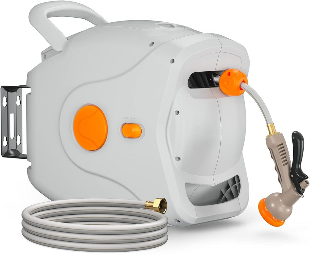 100 FT 1/2 Retractable Wall Mounted Garden Hose Reel with Automatic Rewind A4846