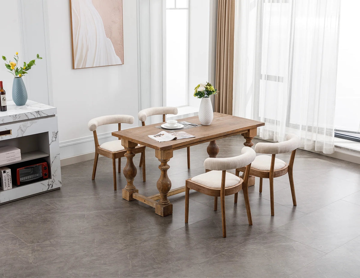 Beige Linen Upholstered Wooden Dining Chairs Set of 2 X705140