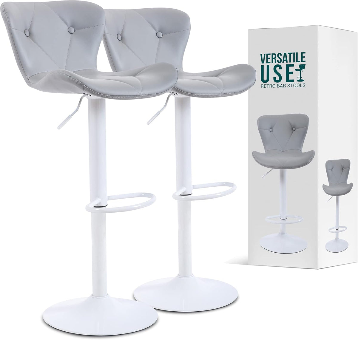 White Adjustable Swivel Bar Stool Set of 2 G52278