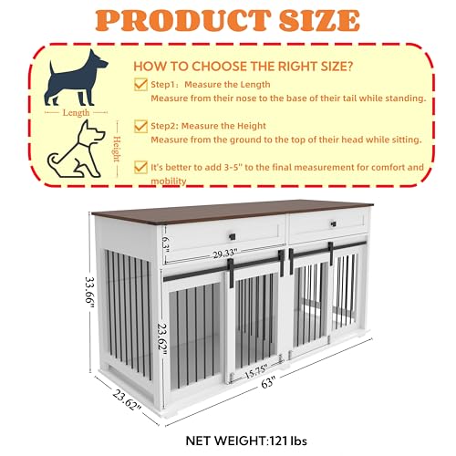 White Wooden Double Dog Crate Furniture with 2 Drawers G909960