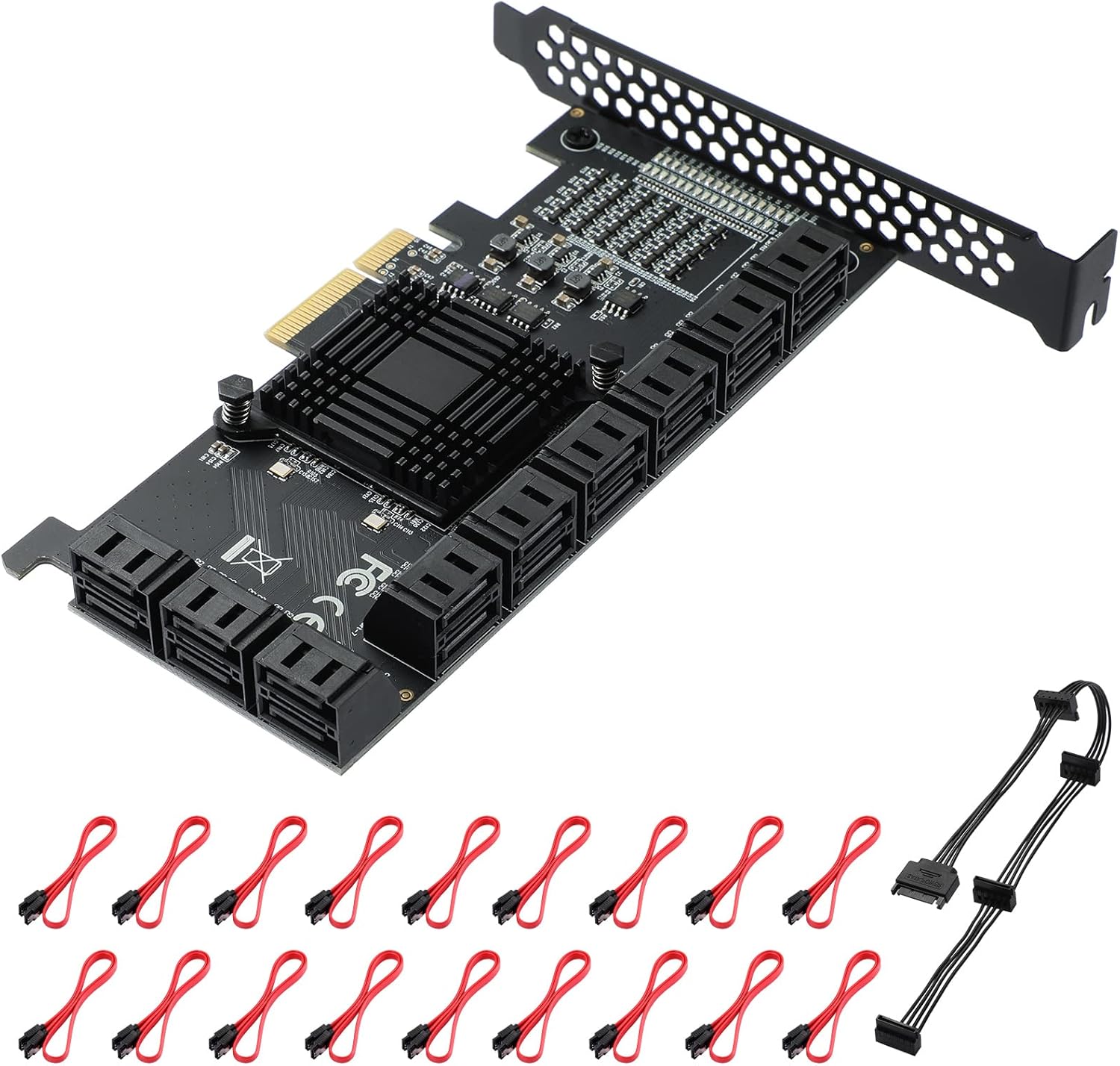 16 Port 4X SATA PCIe Expansion Card with 16 SATA Cables and Bracket B8704