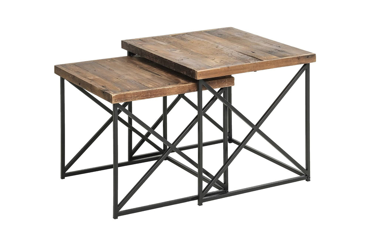 Reclaimed Nesting Tables Set of 2 Brown Wood E33263