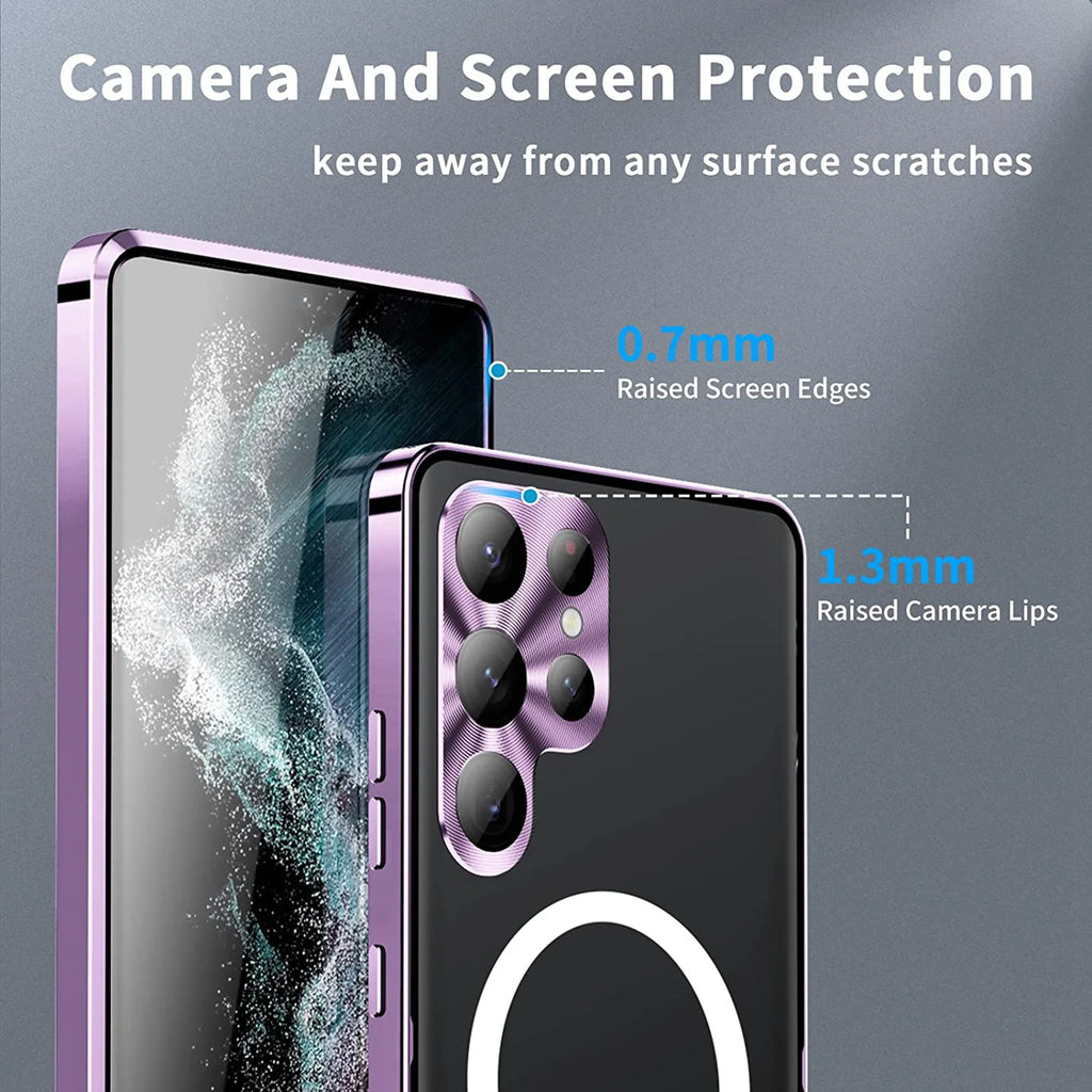Purple Magnetic Metal Bumper PC Case for Samsung Galaxy S23 Ultra Q142