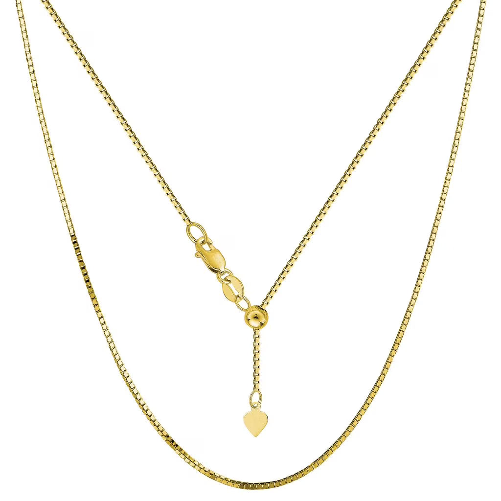 14K Yellow Gold Adjustable Box Chain Necklaces 0.7MM - 1.1MM, Extends Up to 22" & 30" L2126