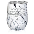 Black White Marble 12 oz Double Wall Vacuum Insulated Stainless Steel Stemless Wine Tumbler with Lid Y879