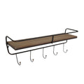Brown Metal Wood 5 Hook Wall Shelf D6011