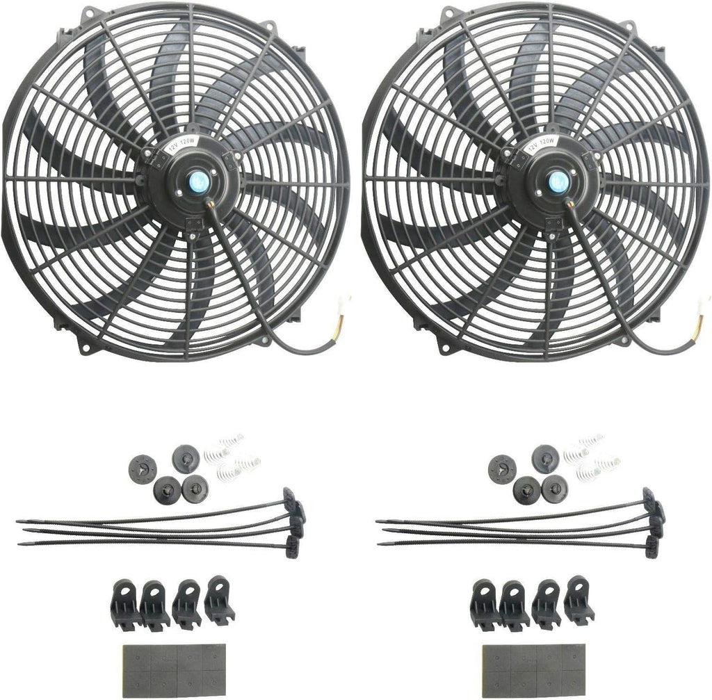 12V Slim Electric Cooling Radiator Fan with Fan Mounting Kit 10" 2-Pack I28177