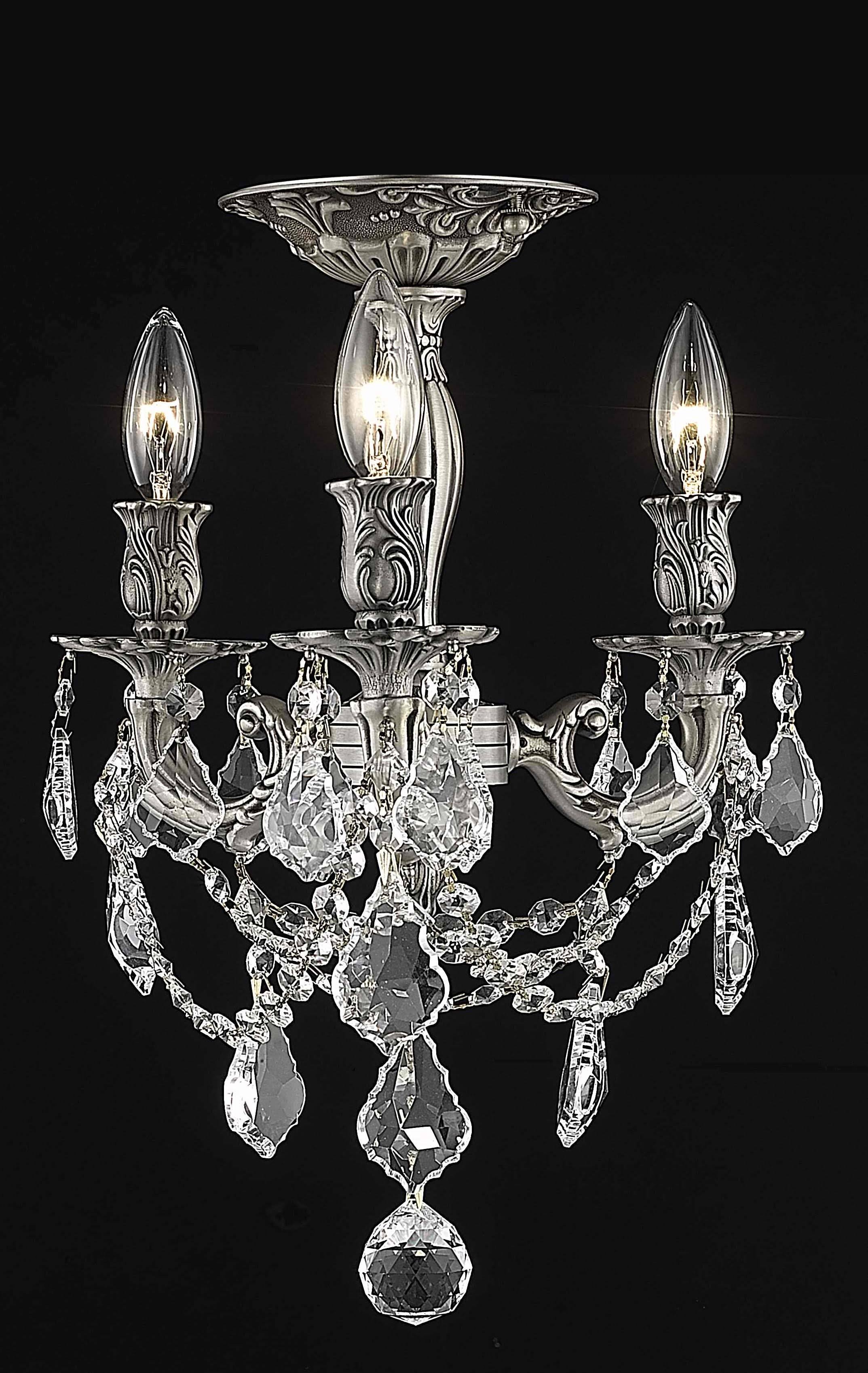 3 Light Pewter Flush Mount Cut Crystal N76791