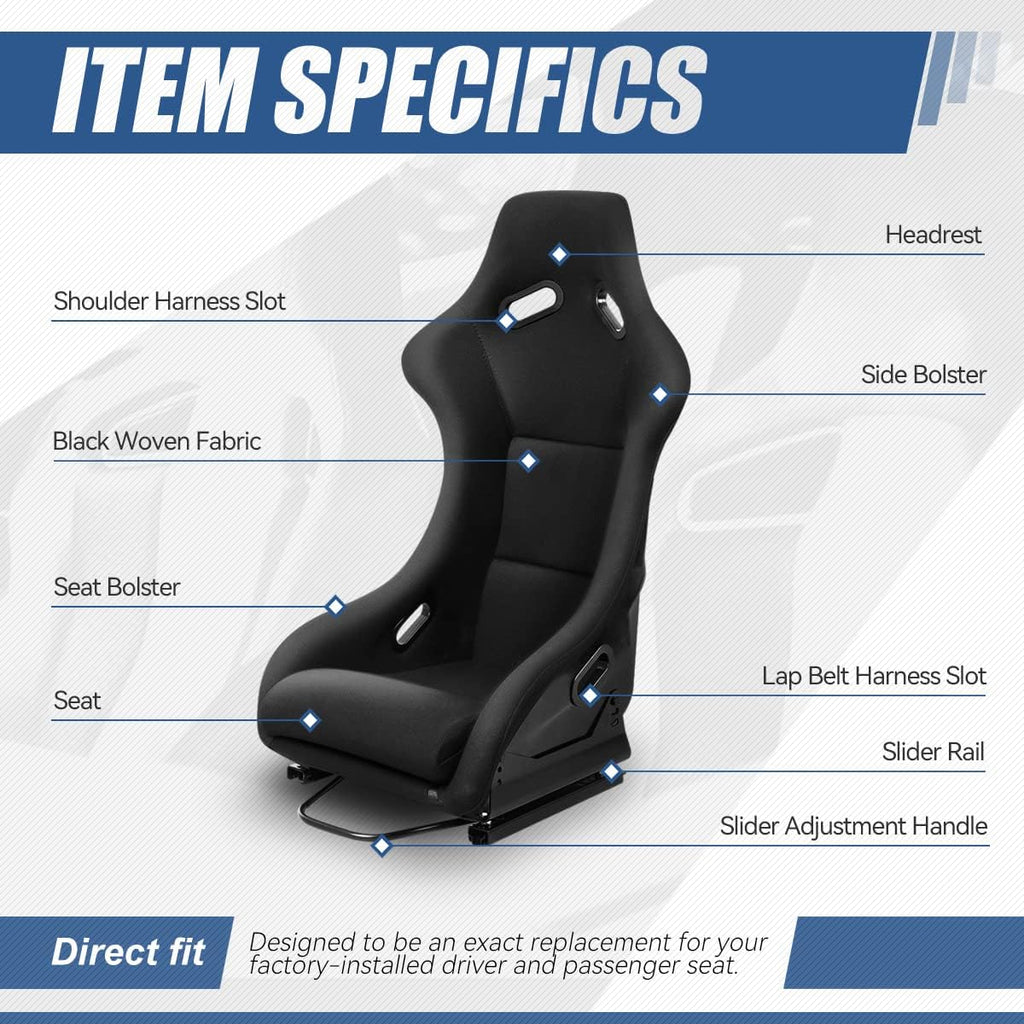 Black Fabric Bucket Racing Seats, Set of 2 E3523