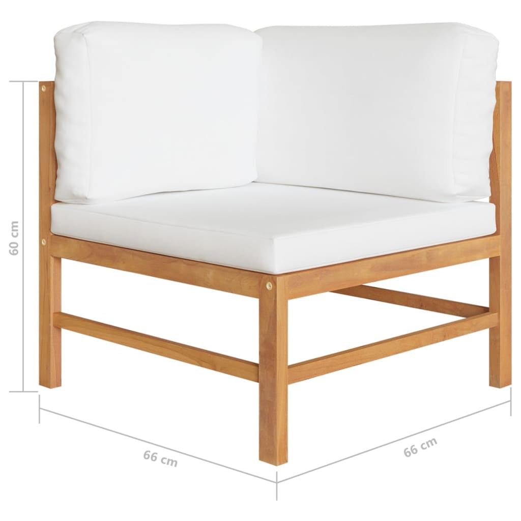 2-Seater Teak Wood Corner Sofa Set with Cream Cushion S10103