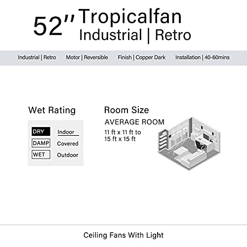 52" Black Ceiling Fan with Lights Remote Control Pull Chain 5 Reversible Blades A88185