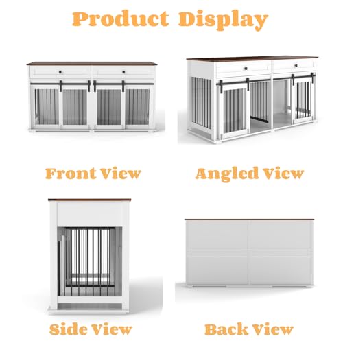 White Wooden Double Dog Crate Furniture with 2 Drawers G909960
