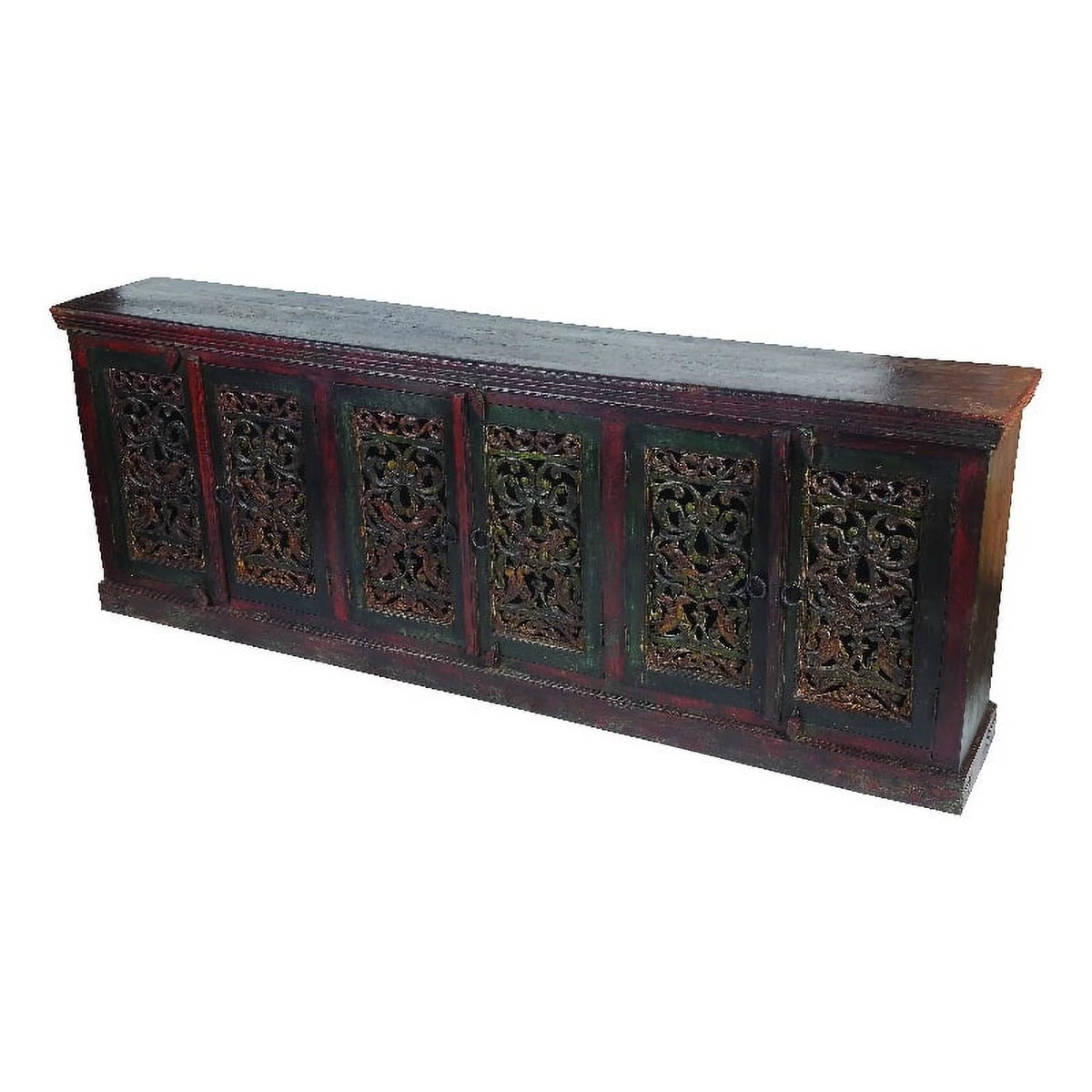Brown Solid Wood 6 Door Hand-Carved Buffet Y40062