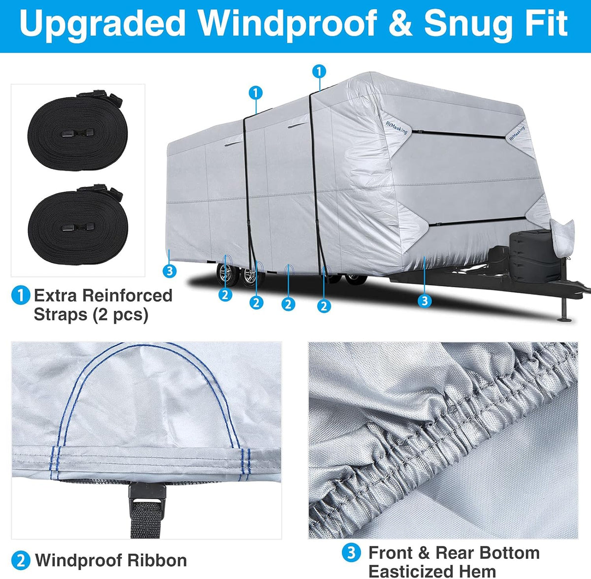 Rip-Stop RV Cover Fits Up to 15’ Long Motorhome with Gutter Covers B597096