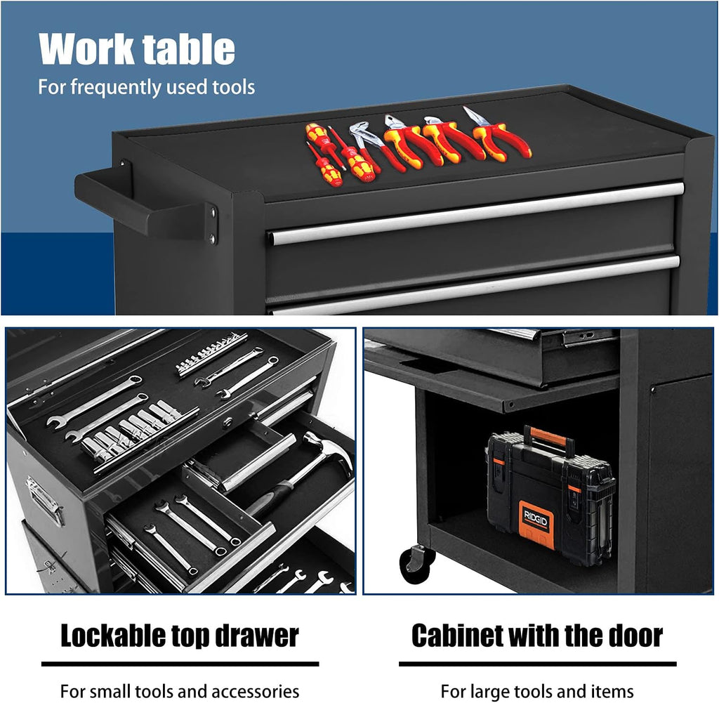 8-Drawer Rolling Tool Chest with Wheels and Lock (Black) S50594