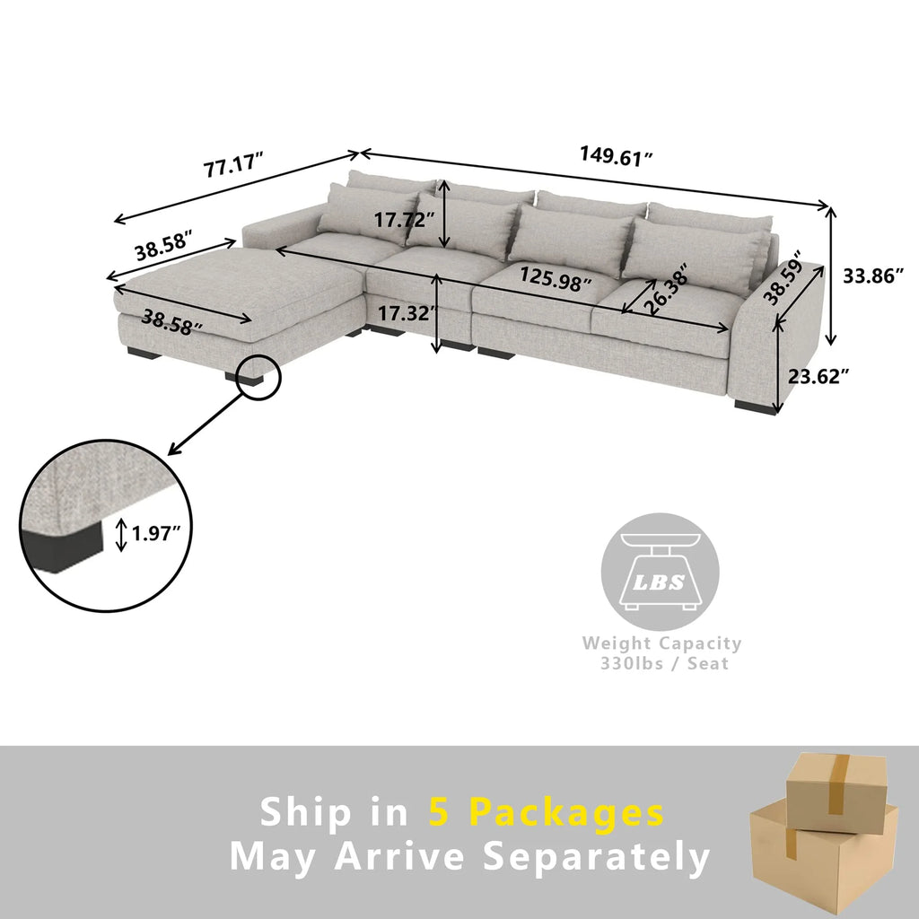 Light Grey L Shaped Sectional Sofa with Storage Ottoman T932525
