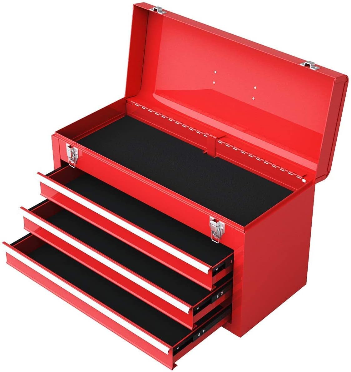 Red 3 Drawer Lockable Steel Tool Chest Cabinet with Top Tray G723