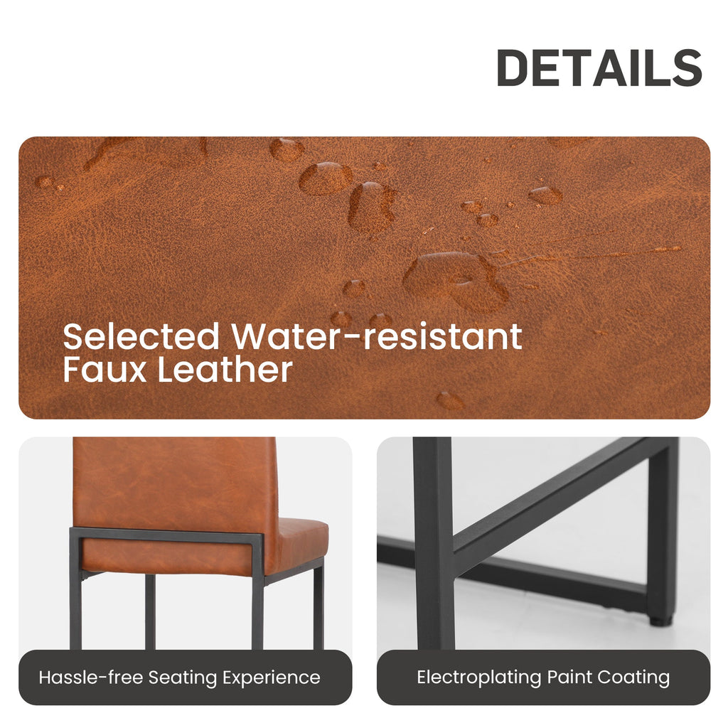 24" PU Leather Counter Height Bar Stool with Backrest Set of 4 Brown G47374