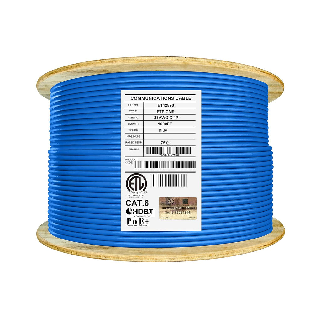 Bulk Ethernet Cable Reel, Cat6 Shielded Riser, 1000ft, F/UTP 23AWG, Solid Bare Copper, Grey C1289