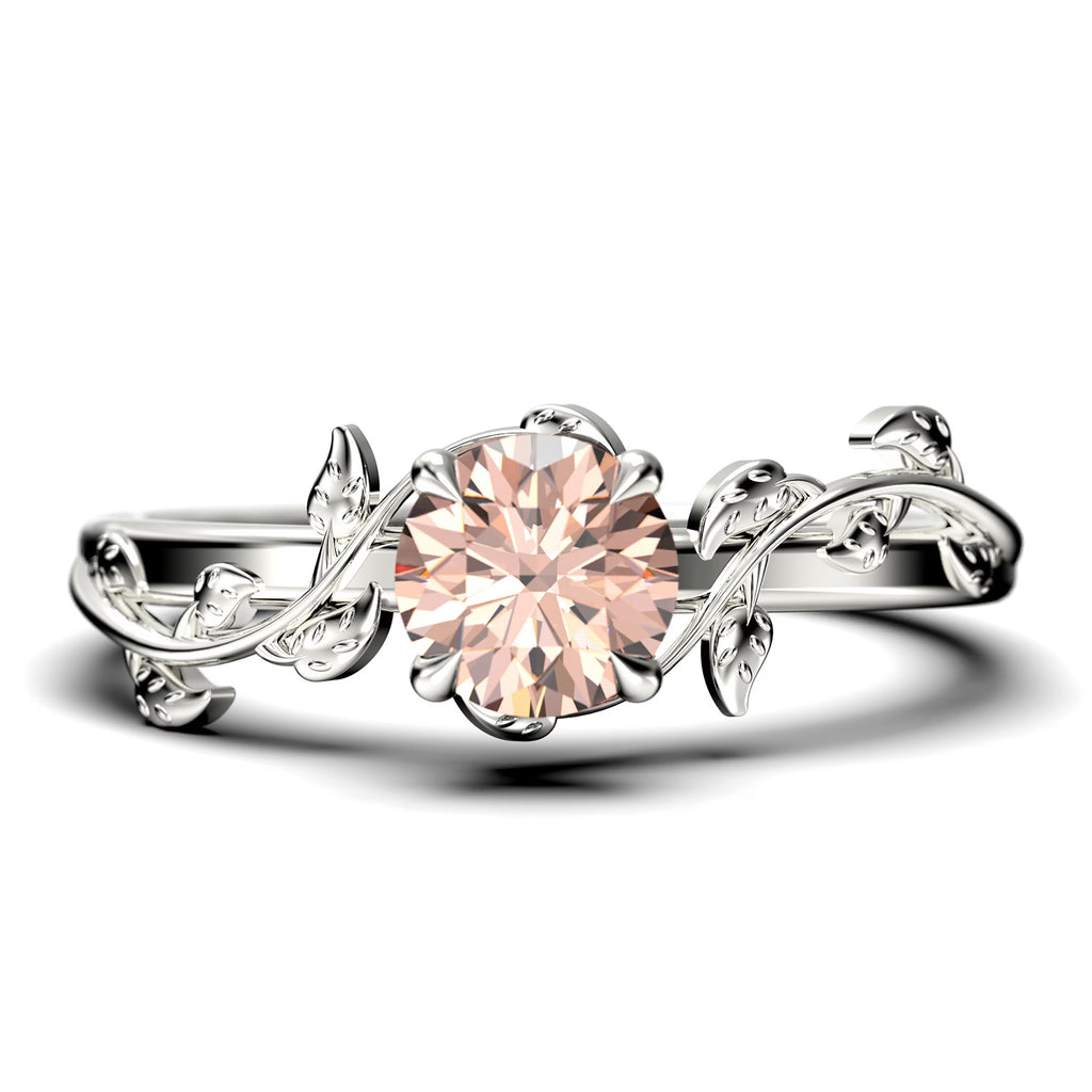 10K Solid White Gold Morganite Engagement Ring Z808
