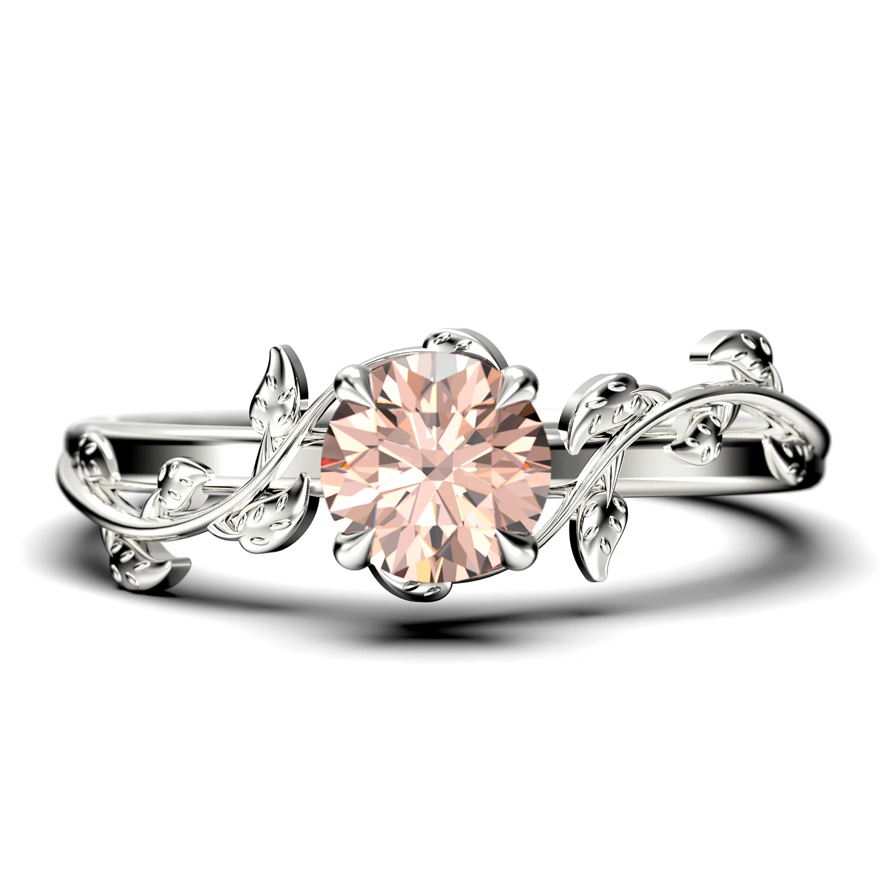 10K Solid White Gold Morganite Engagement Ring Z808