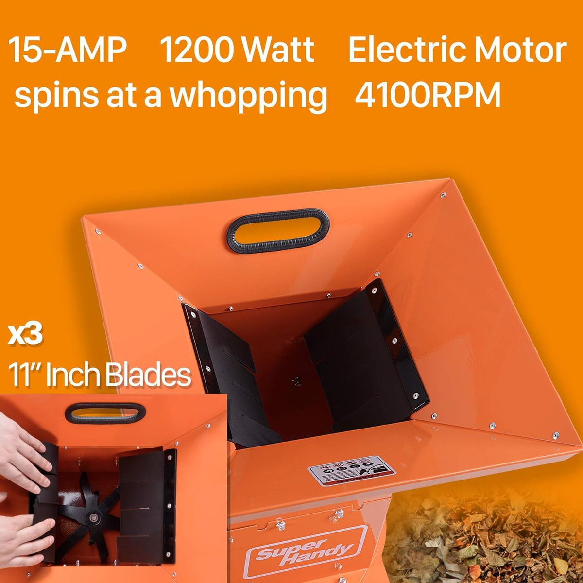 Leaf Mulcher Shredder 11Inch Blade Extension Cord Reel 12AWG x 65 Foot Q188