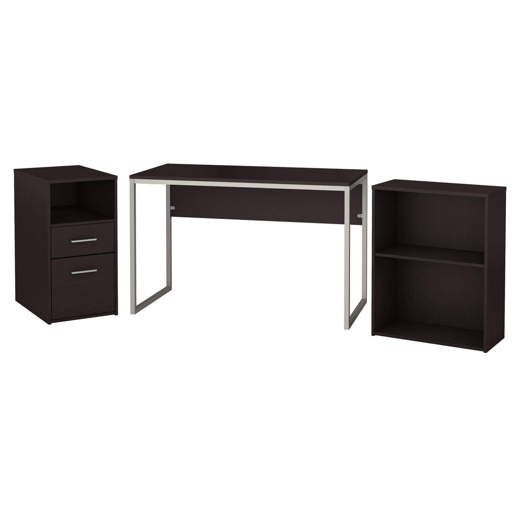 Espresso Oak Computer Desk with File Cabinet and Bookcase J743769