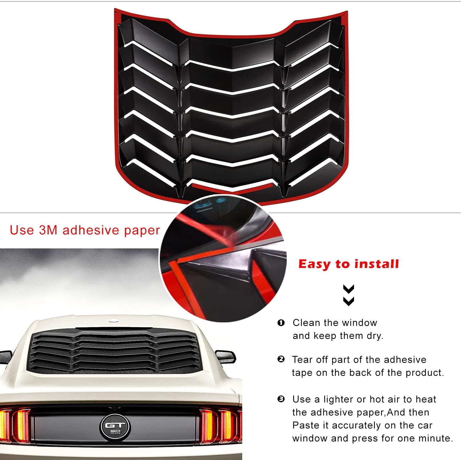 Matte Black Rear and Side Window Louvers Sun Shade Cover for Ford Mustang G77508