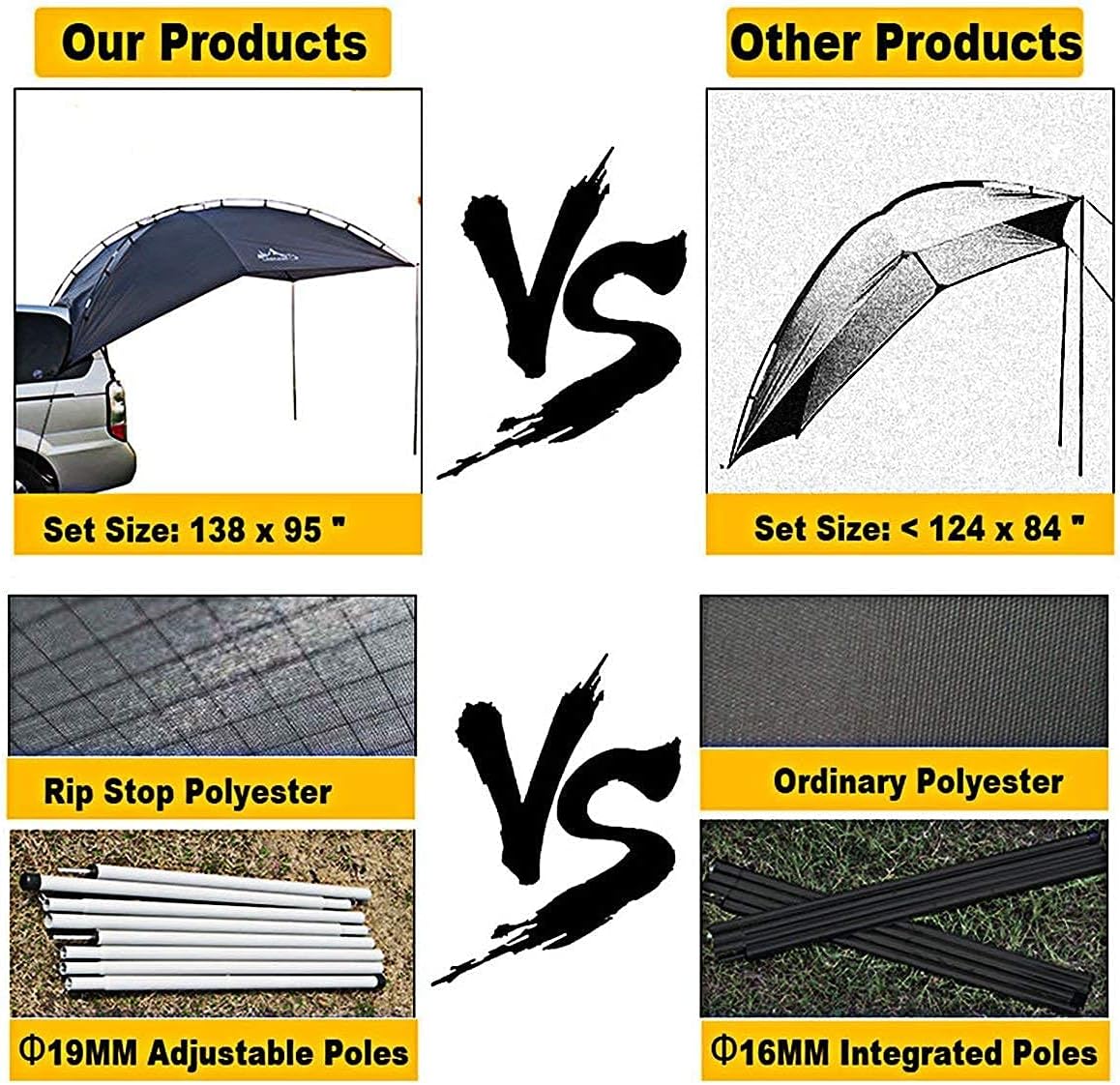 Teardrop Awning for SUV RVing, Car Camping, Trailer and Overlanding Light Weight Truck Canopy Durable Tear Resistant Tarp with 2 Sandbag M93675