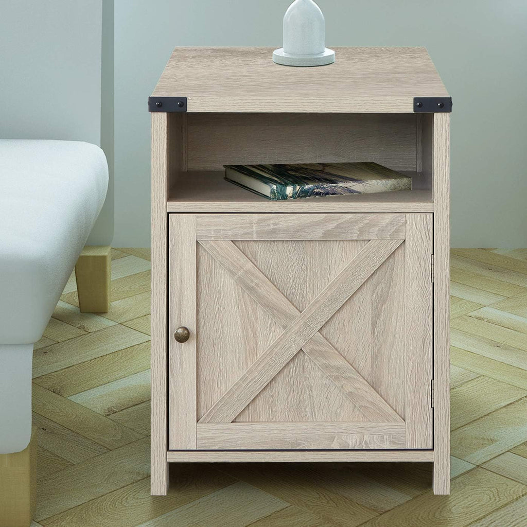 Farmhouse End Table with Cabinet and Shelves, Shaded Oak H4551