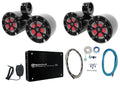 Dual 8" Marine Black Wakeboard LED Speakers with Amplifier and Wires B1222