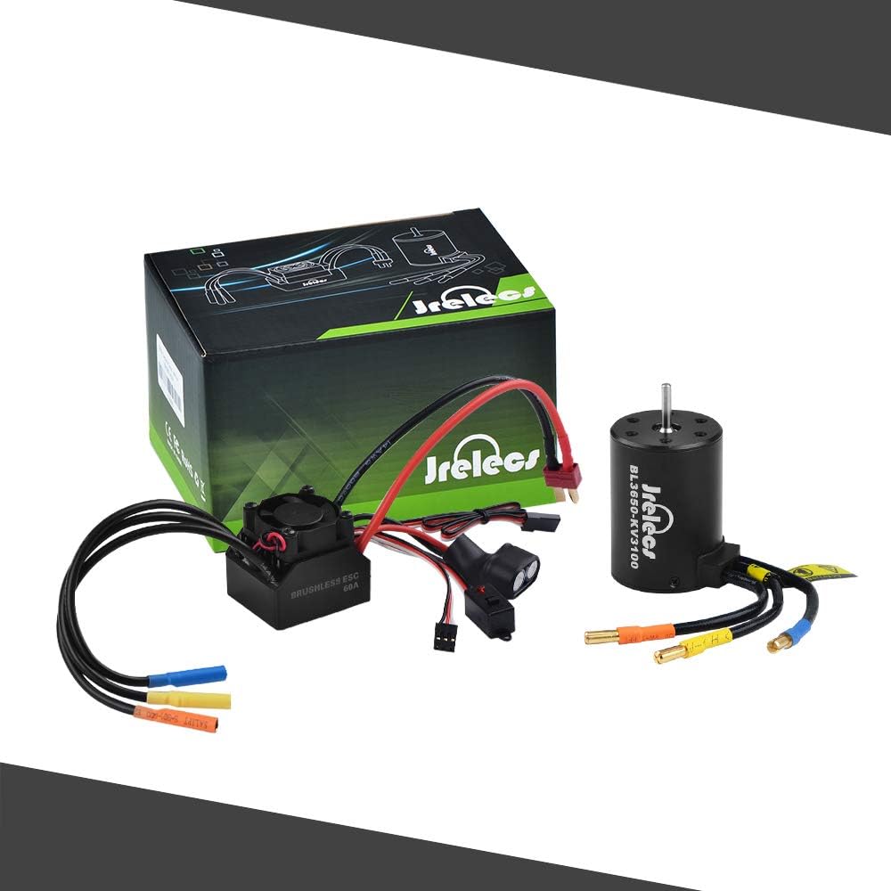 Waterproof 3650 3100KV Sensorless Brushless Motor with 60A Brushless ESC for 1/10 RC Car Truck, Pack of 2 A956