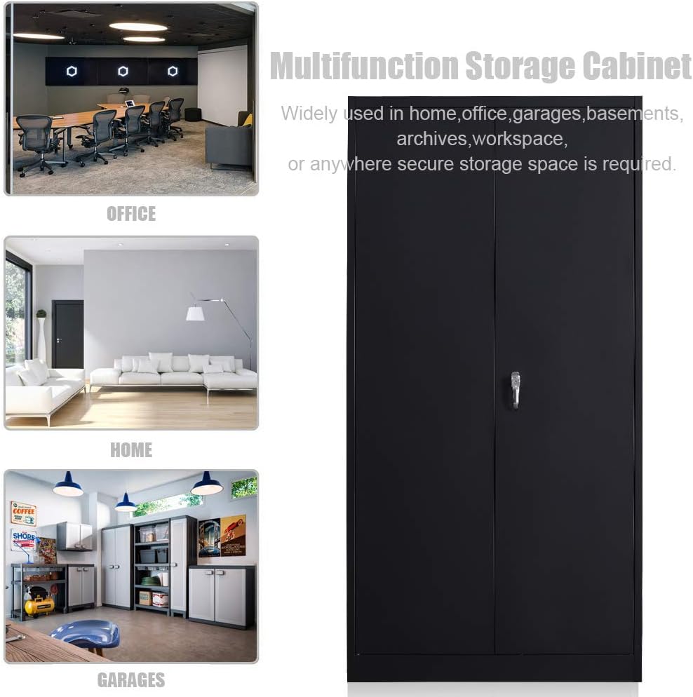 Black Metal Storage Cabinet with 2 Locking Doors and 5 Shelves H502