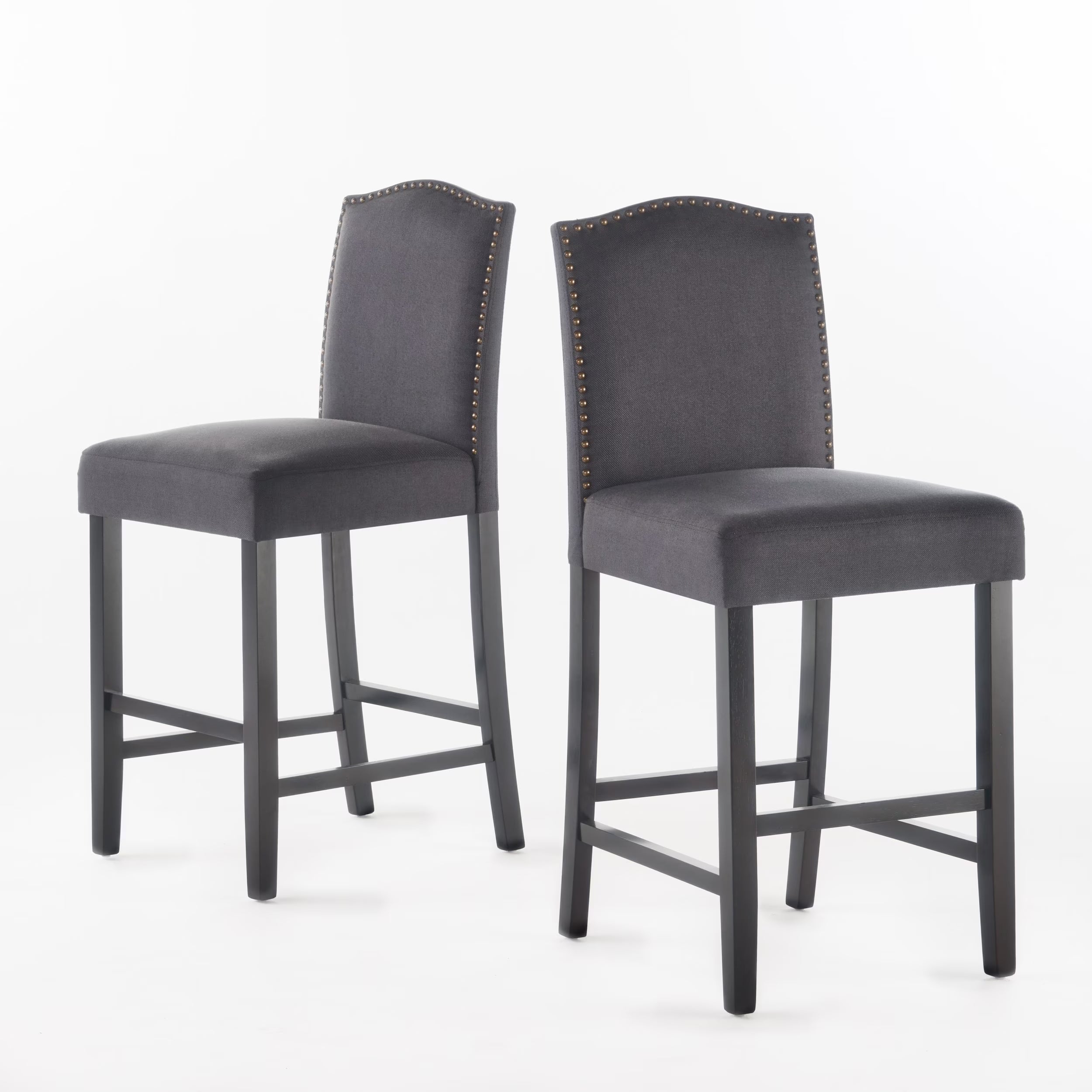 Dark Charcoal Fabric Upholstered Counter Stools, Set of 2 T15138