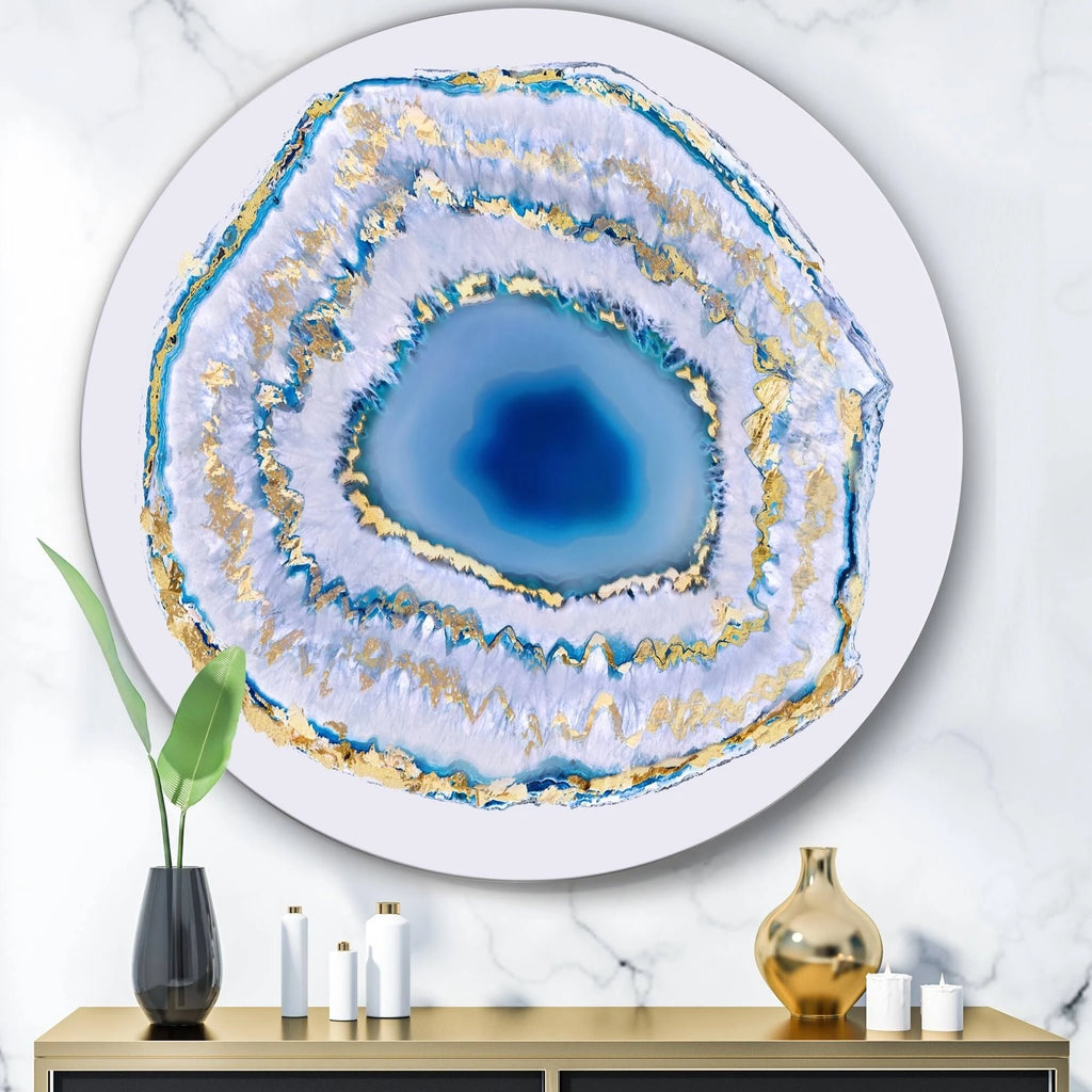 Golden Blue Agate Round Circle Metal Wall Decor Panel - 23 x 23 inch A90780