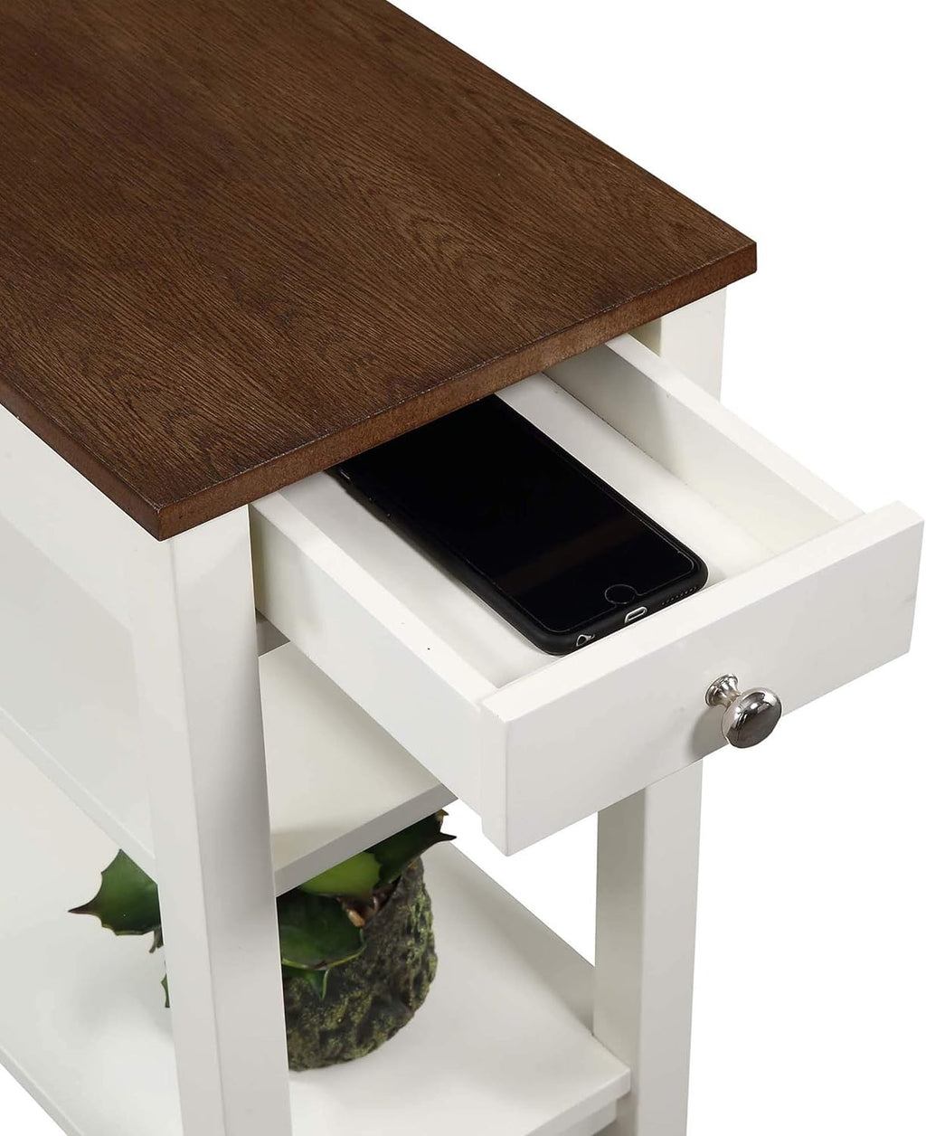 Three Tier End Table With Drawer, Driftwood / White R623483