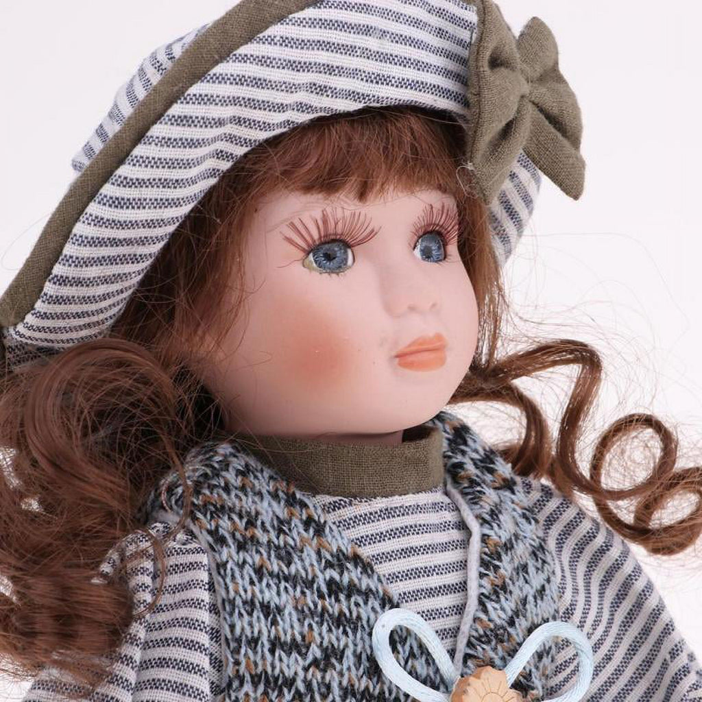 30cm Porcelain Doll Figure with Wood Stand H566