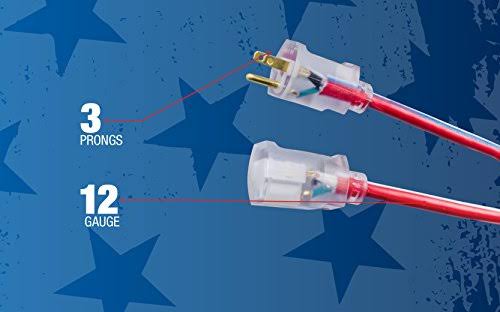 Red White and Blue 100-Feet 12/3 Extension Cord with Lighted End G56978