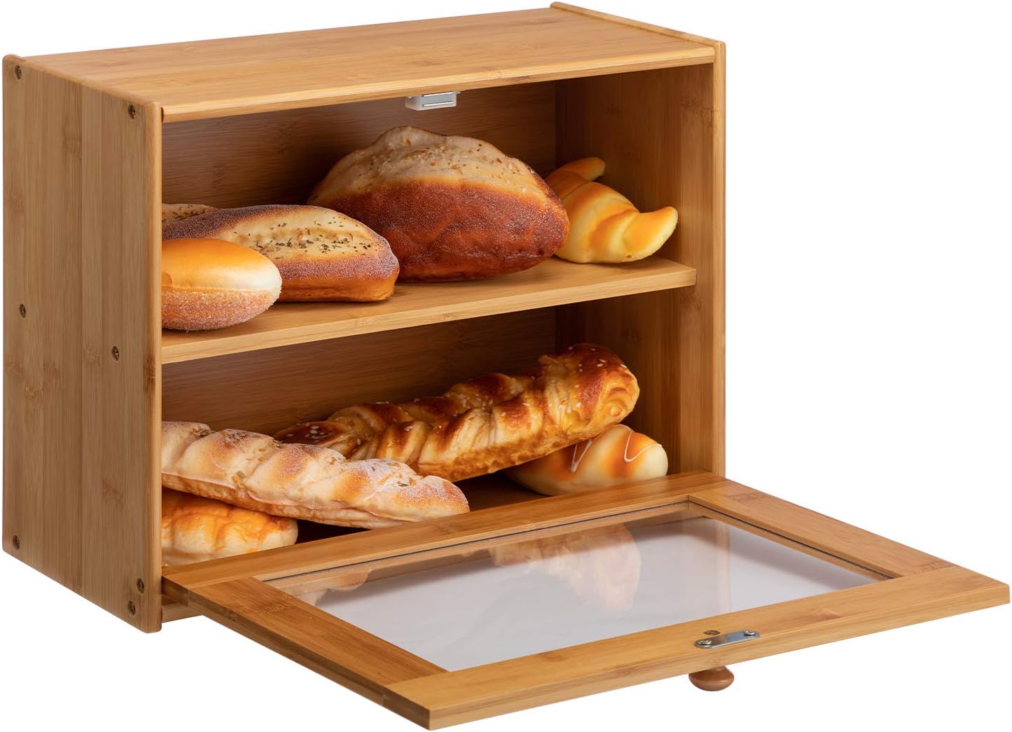 Bamboo Bread Box with 3 Cylindrical Glass Jars F195