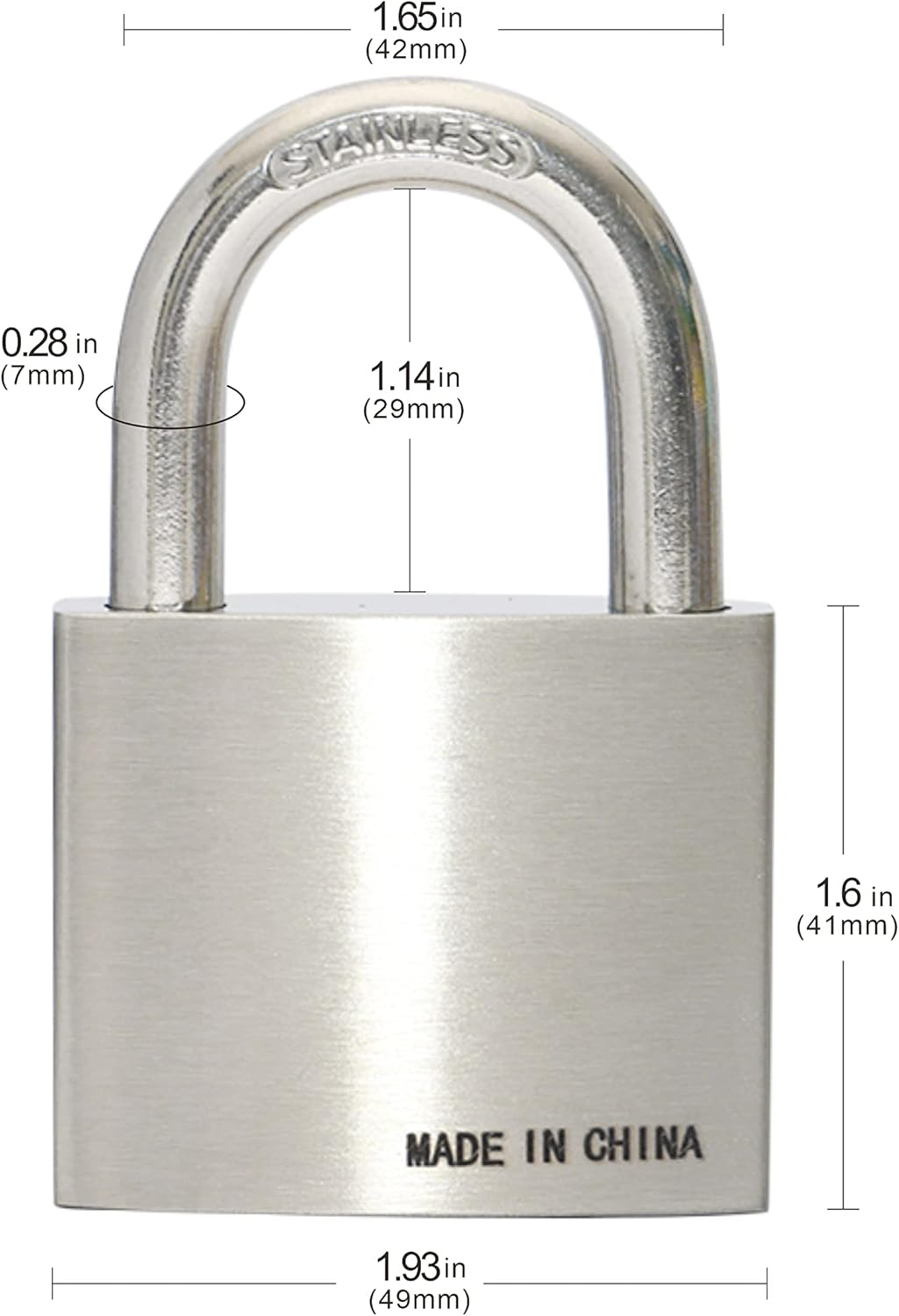 304 Stainless Steel Keyed Alike Padlocks, Pin Tumbler, 2 inch Wide Body, Pack of 4 D66960