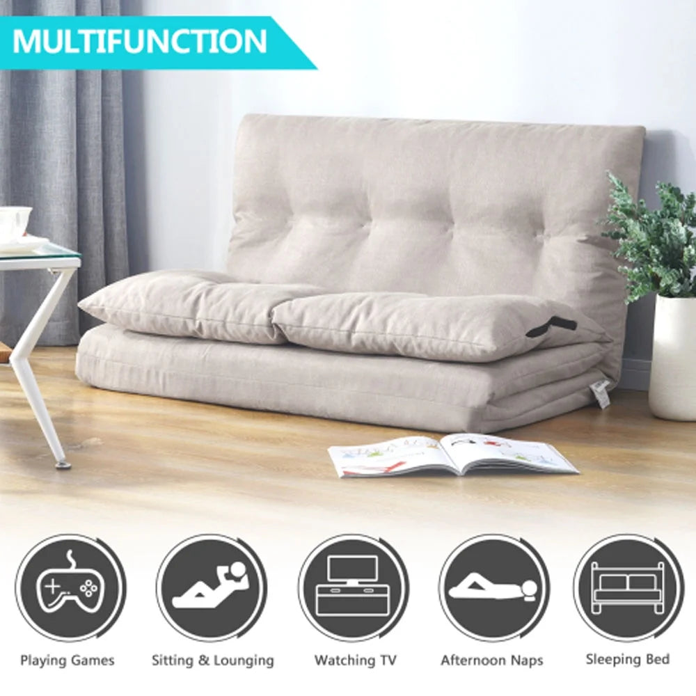 Beige Fabric Folding Chaise Lounge Sofa W169