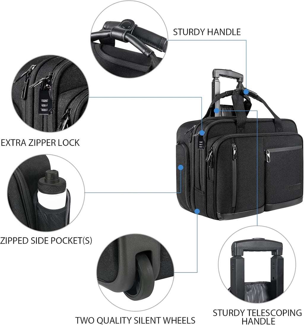 Black 17.3 Inch Rolling Laptop Bag with RFID Pockets R84724