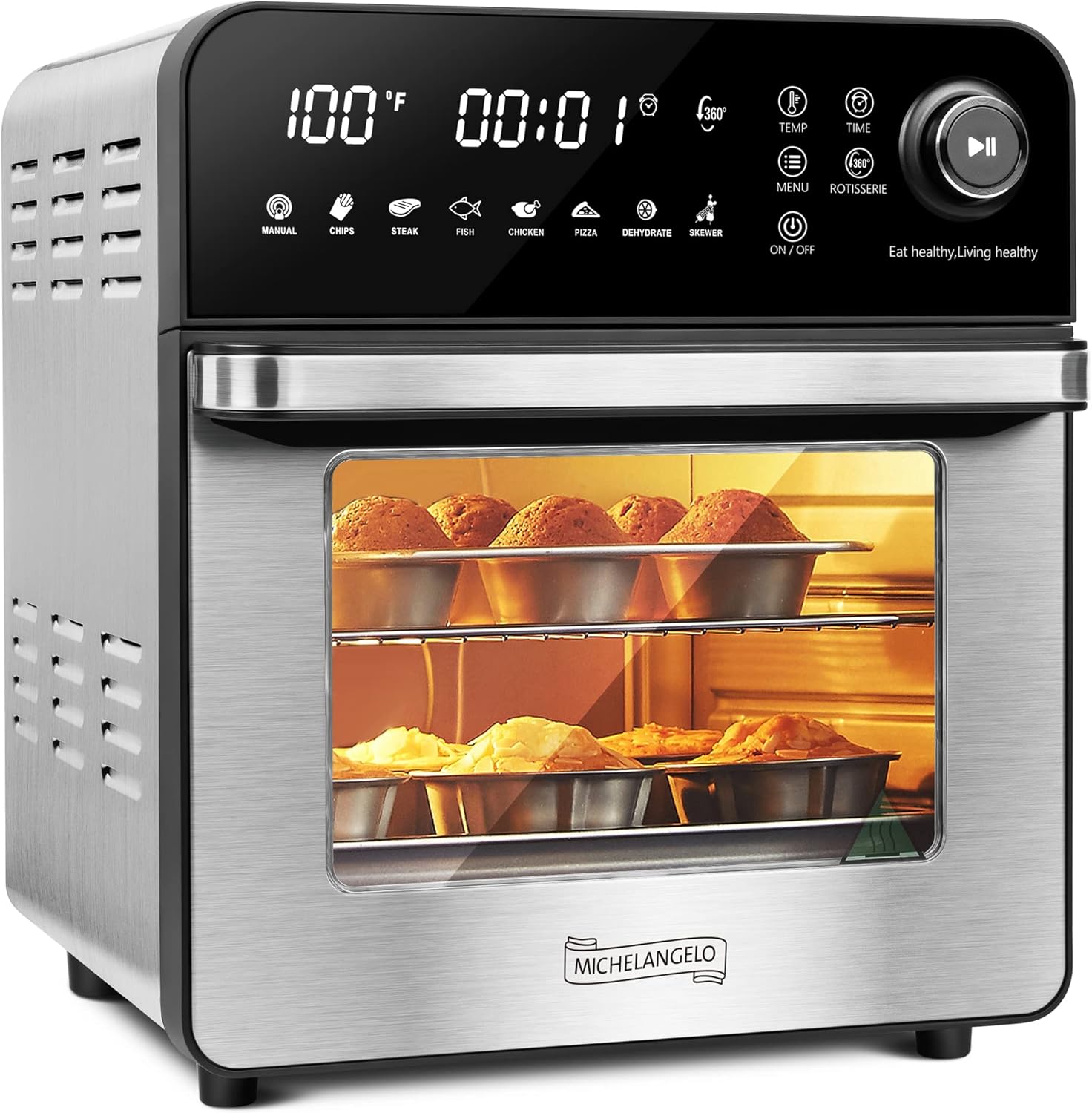 16 Quart 7-in-1 Stainless Steel Air Fryer Oven with Rotisserie and Racks R5890