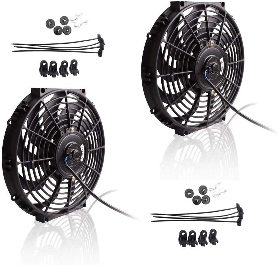 12V Slim Electric Cooling Radiator Fan with Fan Mounting Kit 10" 2-Pack I28177