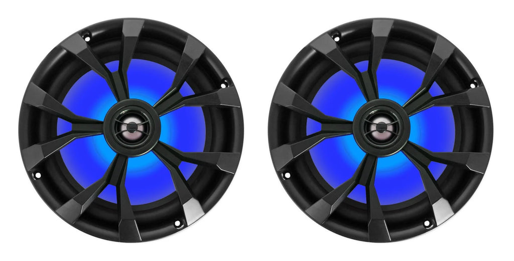 Dual 8" Marine Black Wakeboard LED Speakers with Amplifier and Wires B1222