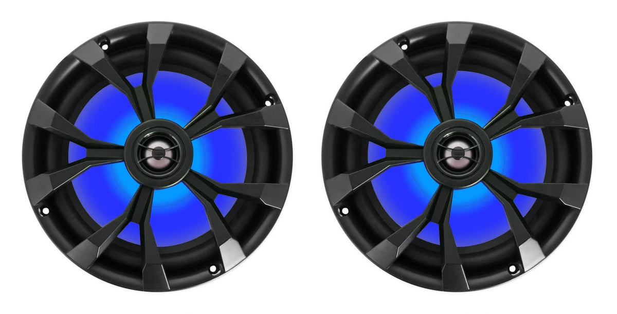 Dual 8" Marine Black Wakeboard LED Speakers with Amplifier and Wires B1222