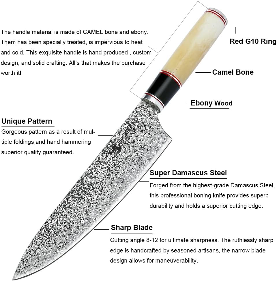 6 Inch Damascus Steel Boning Knife with Camel Bone Handle A29970