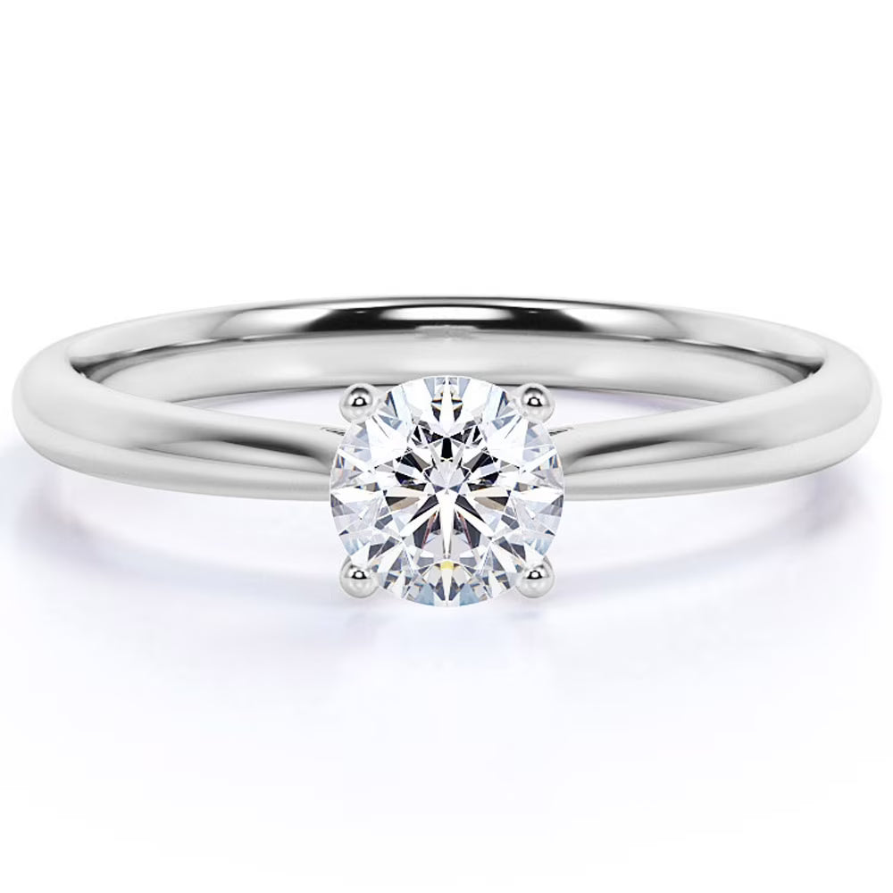 1 Carat Round Cut Moissanite Solitaire Engagement Ring in 18k White Gold Over Silver Y3514